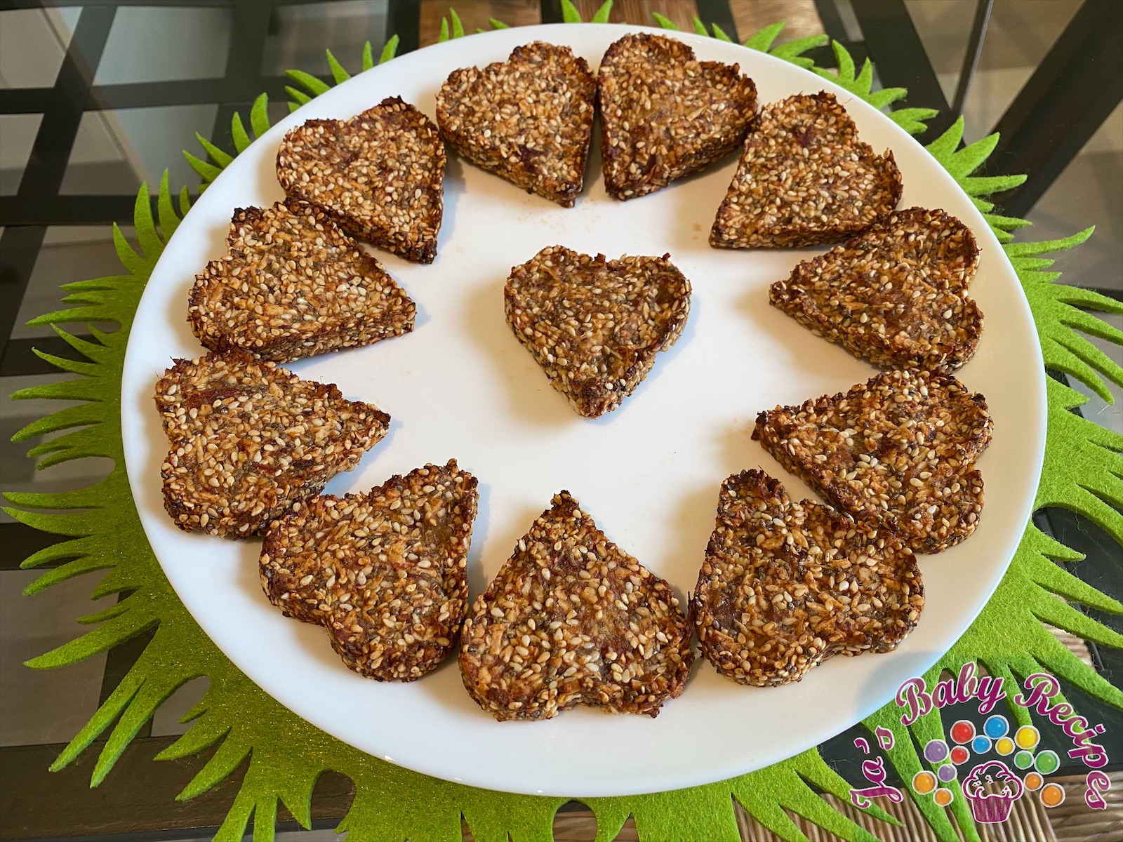 Baby friendly biscuits with dates palm paste, coconut flakes and seeds