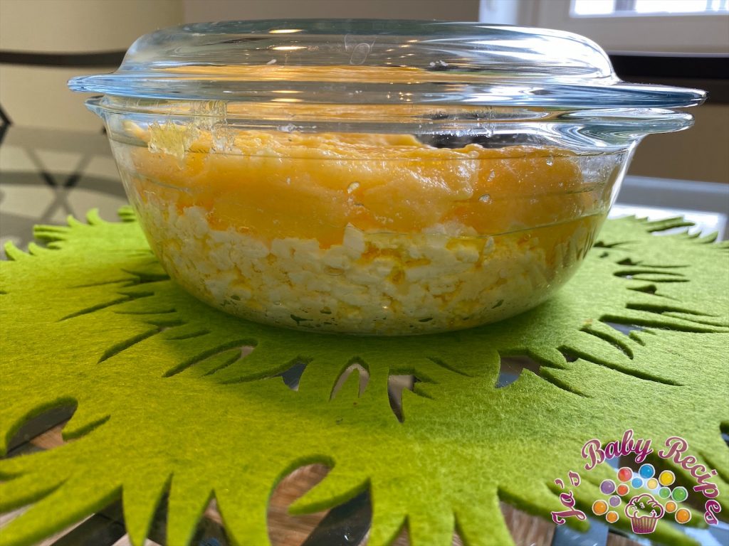 Polenta with eggs and cheese in the oven