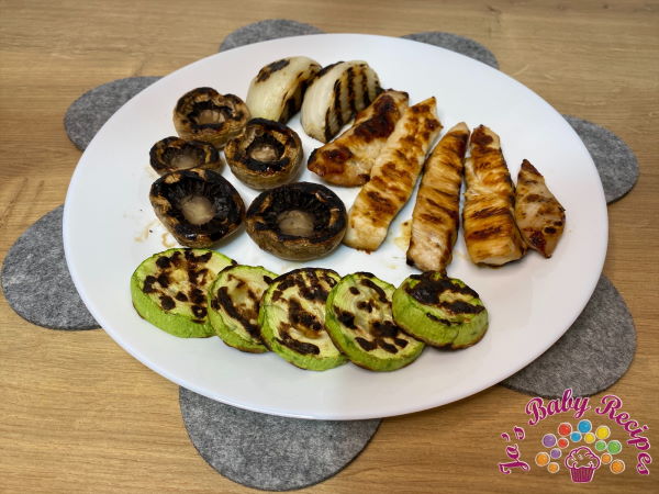 Baby friendly grilled chicken and vegetables