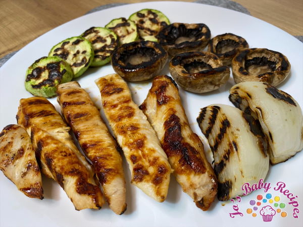 Baby friendly grilled chicken and vegetables