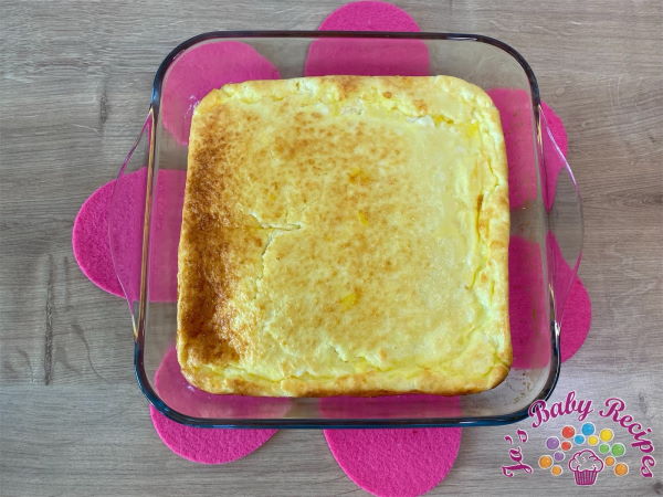Baby friendly omelette with polenta, milk and cheese