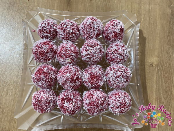 Candies with raspberries and coconut flakes without baking for babies