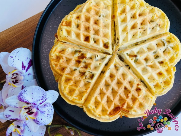 Waffles with cheese telemea and olives