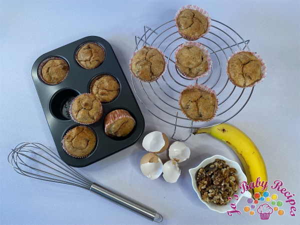 Muffins with bananas and nuts for babies