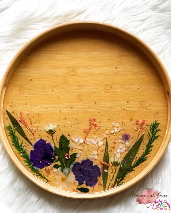 Round wooden tray with resin, PWE-35